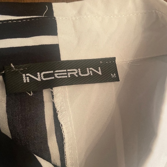 INCERUN - black and white striped half and half buttonup - Picture 2 of 2